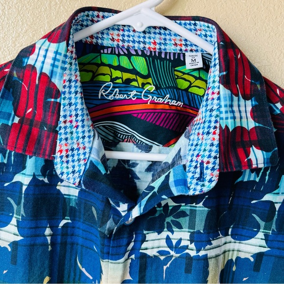 Robert Graham Men’s Medium Cul de Sack Tropical Plaid Short Sleeve Shirt - Picture 3 of 7